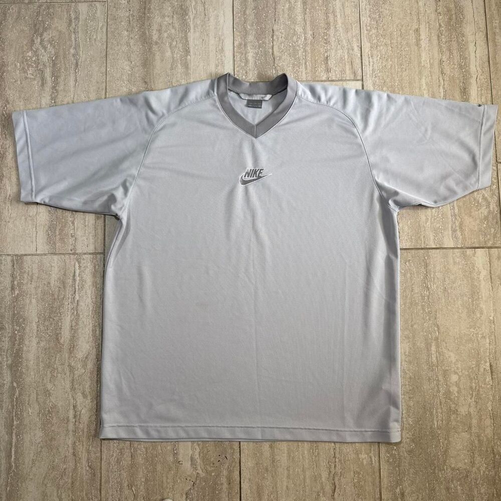 Vtg Nike Center Swoosh Jersey Shirt XXL Grey V-Neck Y2K Sportswear Blokecore Tee